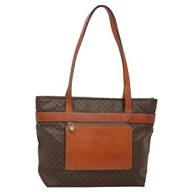 Céline CELINE Macadam Canvas Tote Bag PVC Leather Brown Gold Auth 137828 Brown Golden