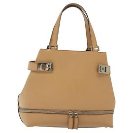 Bolsa de mão em couro marrom com Gancini da Salvatore Ferragamo, dourada, Auth bs28925 Marrom Dourado