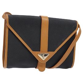Saint Laurent Bolsa de Ombro em PVC Couro Marrom Dourado Auth BA5492 Marrom Dourado