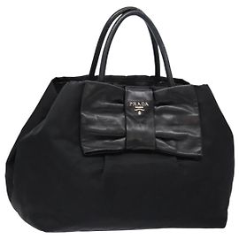 PRADA Borsa a Mano in Nastro Pelle Nylon Nero Argento Auth gh713 Nero Argento
