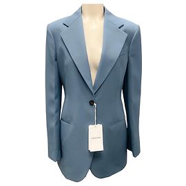 Salvatore Ferragamo Ferragamo Denim Blue Wool Crepe Blazer Blue