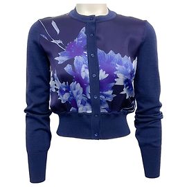 Erdem marineblauer floral cropped Cardigan Marineblau