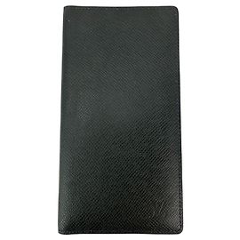 LOUIS VUITTON Taiga Brazza Long Bifold Dark Blue Leather Wallet Black