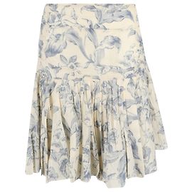 Minirock mit Blumenmuster Sandro Paris aus Creme- und Blauen Leinen Weiß Roh