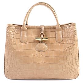 Bolsa de couro com estampa de crocodilo Longchamp ROSEAU Marrom Bege