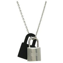 Hermès Hermes Kelly PM Anhänger Halskette Metall Leder Schwarz