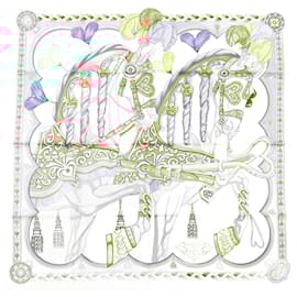 Hermès-Lenço de Seda Harnais de Coeur da Hermès-Marrom,Bege