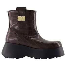 Kat Low Croco Ankle Boots - Ganni - Leather - Brown Brown