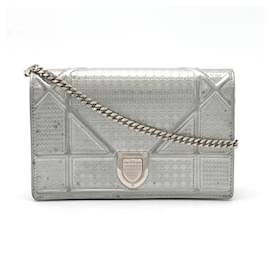 Dior-Dior Patent Leather Diorama Chain Wallet Clutch-Silvery,Metallic