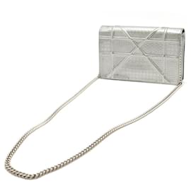 Dior-Dior Patent Leather Diorama Chain Wallet Clutch-Silvery,Metallic