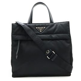 Prada Nylon Leather Triangle Logo 2WAY Bag Black
