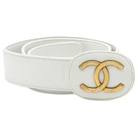 Cinto de couro Chanel Coco Mark Branco