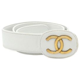 Chanel Coco Mark Leather Belt White