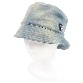 Sombrero bucket de denim con logo triangular Prada Azul