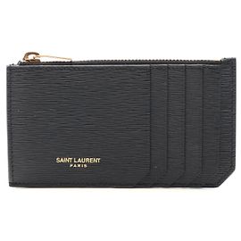 Yves Saint Laurent Estojo de moedas em couro com zíper Saint Laurent Preto
