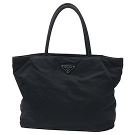 Bolsa tote em nylon tessuto com logo triangular Prada Preto