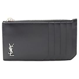 Yves Saint Laurent Kleines Münzfach aus Leder mit Monogramm von Saint Laurent Schwarz