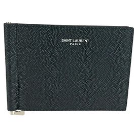 Carteira de couro Yves Saint Laurent com clipe para dinheiro Preto