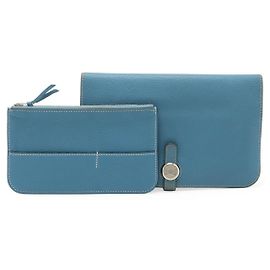 Hermès Hermes Dogon Duo GM Bifold Wallet Blue