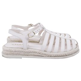Sandali Espadrilles Chanel in Pelle di Agnello Bianca Bianco Crudo