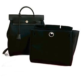 Hermès Herbag Ad PM Rucksack aus Toile Officier Leder Schwarz Marineblau