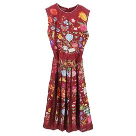 Vestido de seda Gucci Flora Castaño Multicolor Burdeos