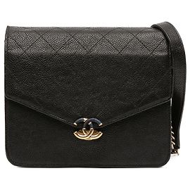 Chanel Black Paris Cuba Square Quilted Caviar Thread Around Wallet On Chain Black