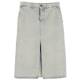 Balenciaga-Balenciaga Front Slit Midi Skirt in Light Blue Denim-Blue,Light blue