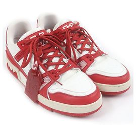 Baskets en cuir Monogram LV Trainer de Louis Vuitton Blanc Rouge