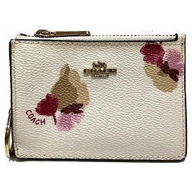 Coach Leder-Münzgeldbörse mit Blumenmuster Pink Beige
