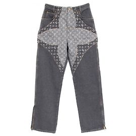 Pantaloni in denim di cotone Monogram Louis Vuitton Altro Grigio