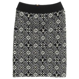 Louis Vuitton Monogram Jacquard Woll-Nylon-Rock Schwarz Grau Roh