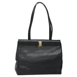 Borsa Tote Vala in pelle nera e oro Salvatore Ferragamo Auth gh727 Nero D'oro