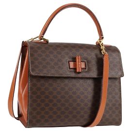 Céline CELINE Macadam Canvas Hand Bag PVC Leather 2way Brown Gold Auth ki5899 Brown Golden