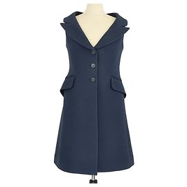 Vestido de lã azul marinho Christian Dior com colete Azul marinho