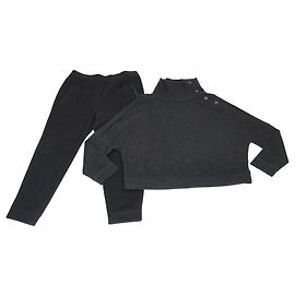 Dunkelgrauer Cashmere-Strickpullover und -Hose mit Knopf-Schultern von Brunello Cucinelli Anthrazitgrau