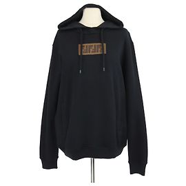 Fendi Black Blend Cotton Embroidered Patch Hoodie Sweatshirt Black