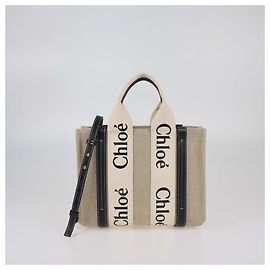 Chloé Chloe Black/Beige Small Canvas Woody Tote Black Beige