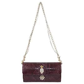 Dolce & Gabbana Purple Python Crystal Embellished Chain Clutch Purple