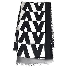 Sciarpa frangiata in cashmere e seta monocromatica nera/bianca Valentino Nero Bianco