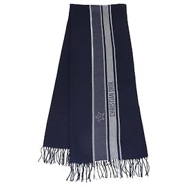 Sciarpa in lana blu navy a righe con frange Christian Dior Blu navy