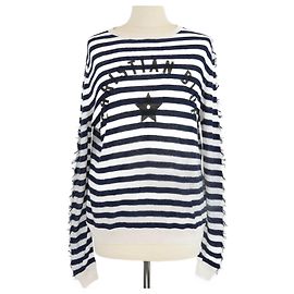 Top de manga larga con flecos azul/blanco a rayas Christian Dior Blanco Azul