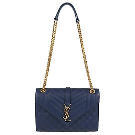Saint Laurent Navy Blue Mixed Matelasse Leather Medium Monogram Shoulder Bag Navy blue