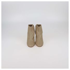 Céline Celine Beige Leather Zip Heeled Booties Beige