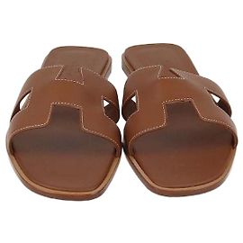 Hermès Hermes Gold Leather Oran Sandals Golden