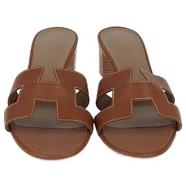 Hermès Hermes Gold Leather Oasis Sandals Golden