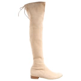 Stuart Weitzman Suede Lowland Over The Knee Boot in Beige, Size 39.5 EU Beige
