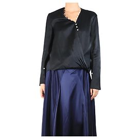 3.1 Phillip Lim Schwarze Satin-Perlen-Drapé-Bluse - Größe UK 8 Schwarz