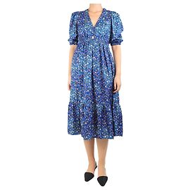 Sandro Vestido midi de seda estampado floral azul - talla UK 8 Azul