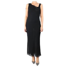 Jil Sander Schwarzes Midikleid mit Perlen - Größe UK 12 Schwarz